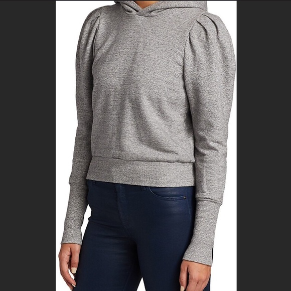 NWT- Adriano Goldschmied AG Walker Puff Sleeve Hoodie Heather Gray Sweatshirt L - Picture 2 of 10